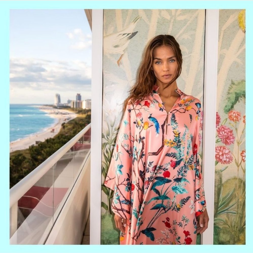 La Vie Style House no. 603 Tropical Satin Maxi Caftan